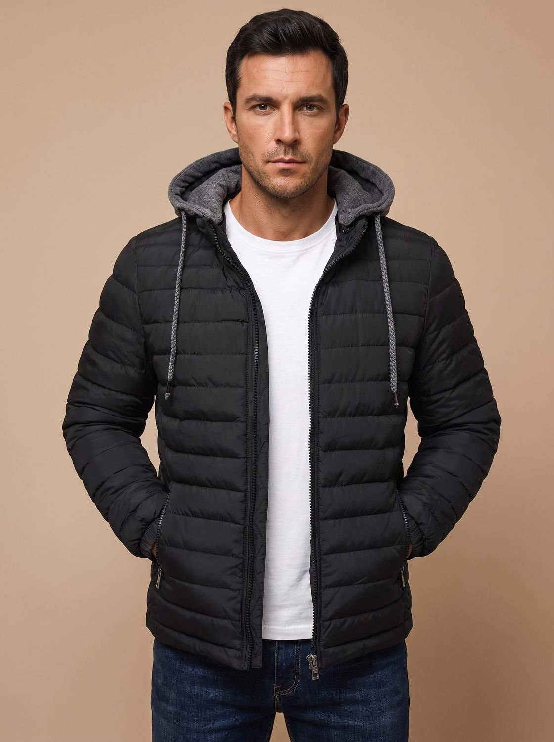 Dorian Men's Hooded Quilted Puffer Jacket with Packable Fold-Away Fit