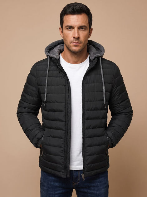 Dorian Men's Hooded Quilted Puffer Jacket with Packable Fold-Away Fit