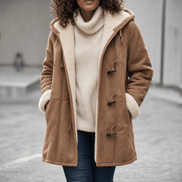 Women's Faux Shearling-Lined Hooded Duffle Coat with Hip-Length Fit