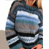 Drune Striped Fair Isle Crew Neck Wool Blend Knitted Jumper for Women