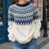 Women's Fair Isle Patterned Knitted Jumper with Ribbed Cuffs