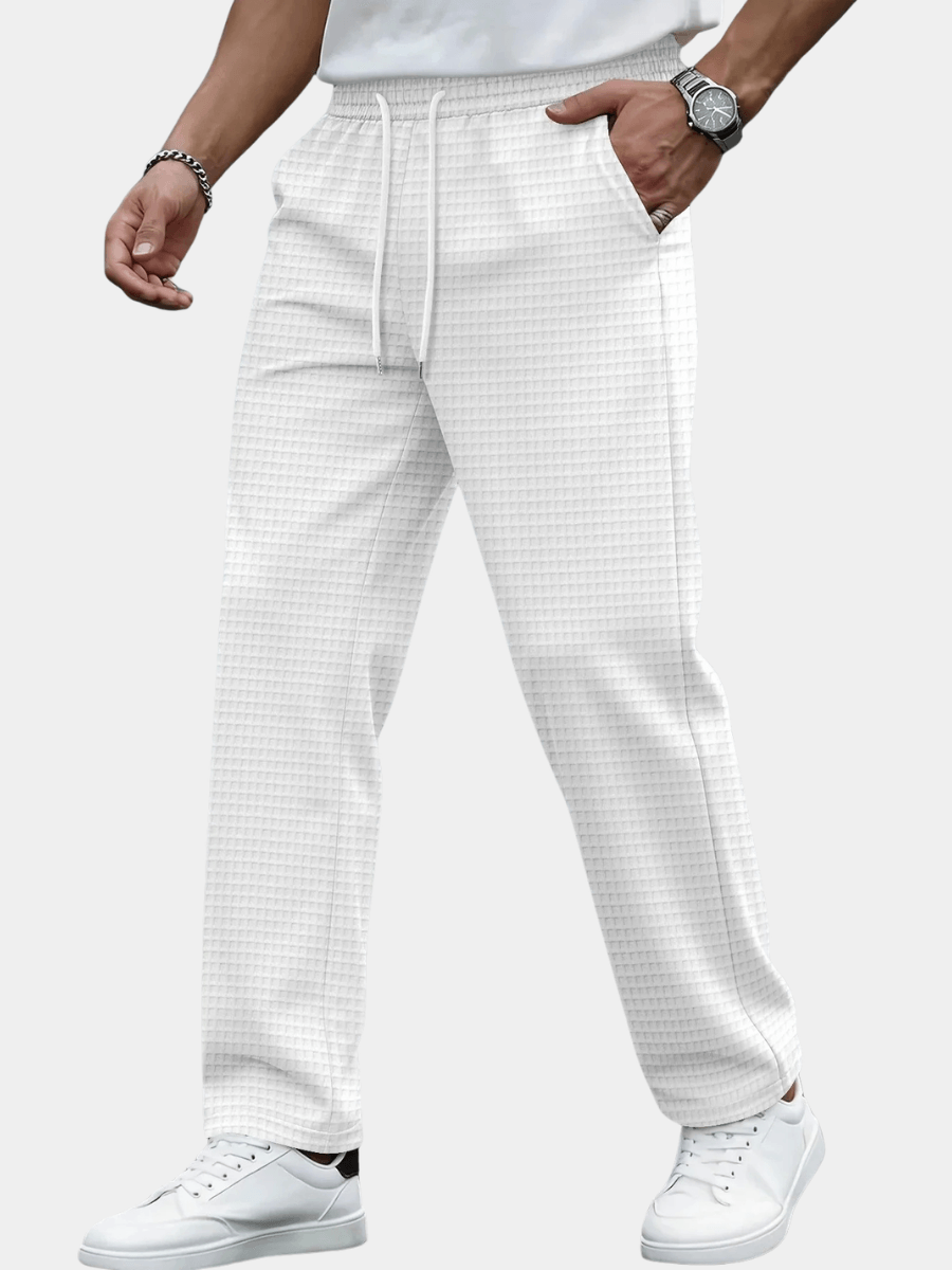 Men's Waffle-Textured Drawstring Jogger Trousers with Elastic Waist