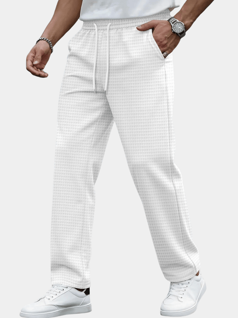Men's Waffle-Textured Drawstring Jogger Trousers with Elastic Waist
