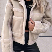 Women's Faux Shearling Panel Jacket with Notch Collar