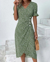 Floral Wrap Midi Dress for Wedding Guest and Christmas Party Wear