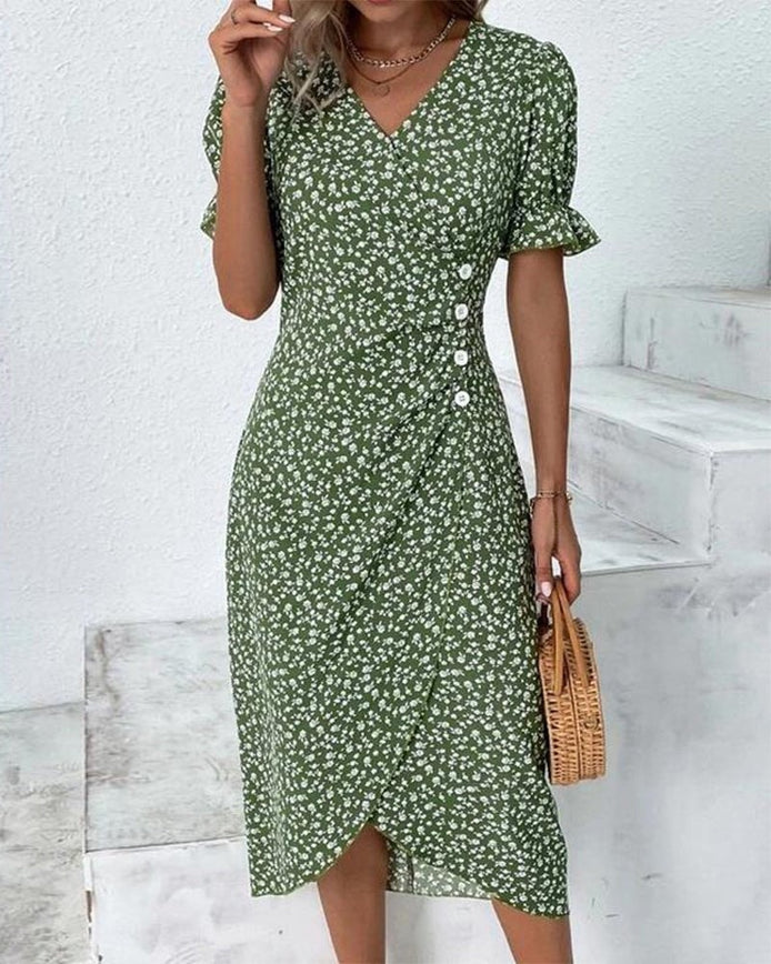 Floral Wrap Midi Dress for Wedding Guest and Christmas Party Wear