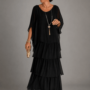 Tiered Chiffon Women's Maxi Dress with Flutter Sleeves and Layered Hem