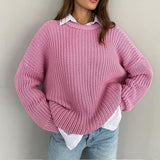 Women's Relaxed Fit Ribbed Knitted Jumper with Layered Collar
