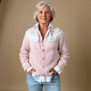 Women's Fair Isle Knitted Button-Up Cardigan with Pastel Pattern