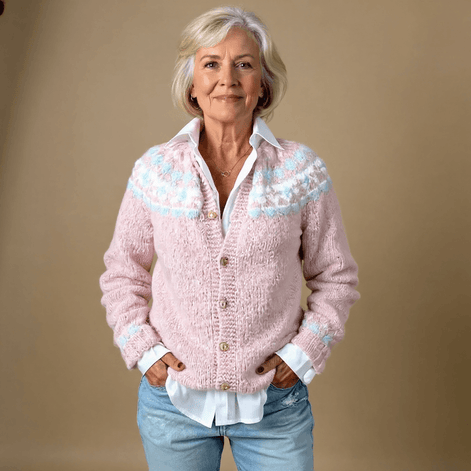 Women's Fair Isle Knitted Button-Up Cardigan with Pastel Pattern