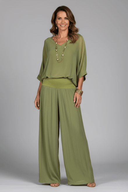 Adeline Draped Blouson Top and Wide-Leg Trouser Two Piece Set