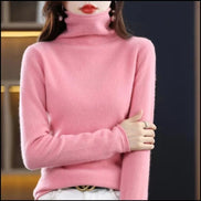 Women's Wool Turtleneck Knitted Jumper with Ribbed Cuffs