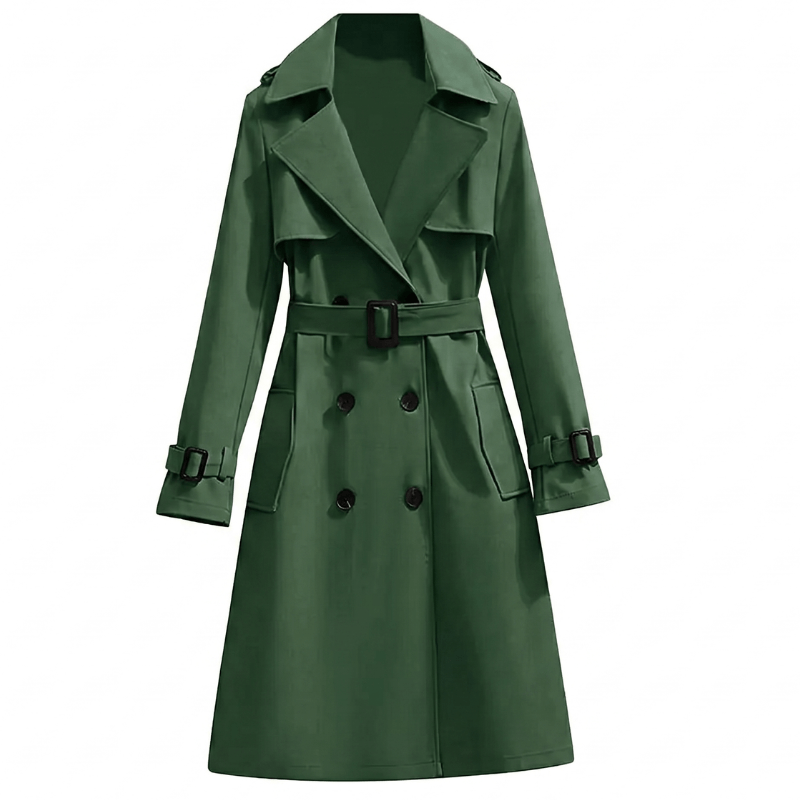Krista Women's Belted Double-Breasted Trench Winter Coat in Polyester