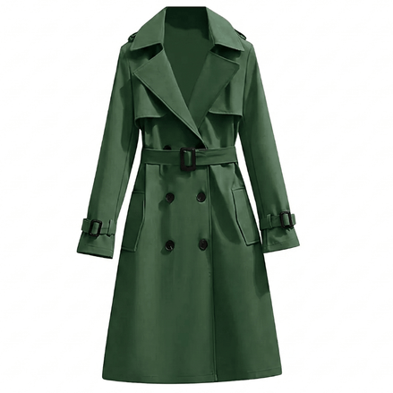 Krista Women's Belted Double-Breasted Trench Winter Coat in Polyester