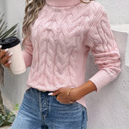 Women's Cable-Knit Turtleneck Jumper with Ribbed Cuffs