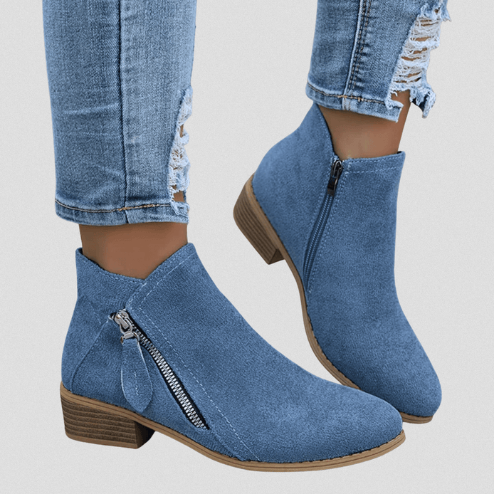 Women's Faux Suede Side-Zip Ankle Boots with Stacked Block Heel