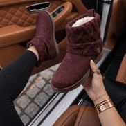 Coziva Cable-Knit Cuffed Mid-Calf Suede Boots for Women
