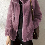 Phoebe Faux Fur Zip-Up Women's Coat with Drawstring Stand Collar