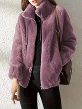 Phoebe Faux Fur Zip-Up Women's Coat with Drawstring Stand Collar