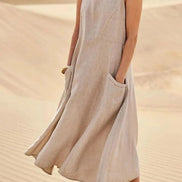Sleeveless Linen Midi Dress with Pockets for a Christmas Party