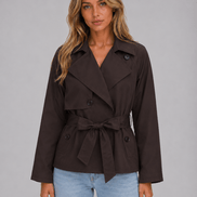 Cropped Double-Breasted Trench Coat with Tie Waist for Women