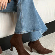 Doris Pointed-Toe Sock Boots with Kitten Heel in Suede-Effect Fabric