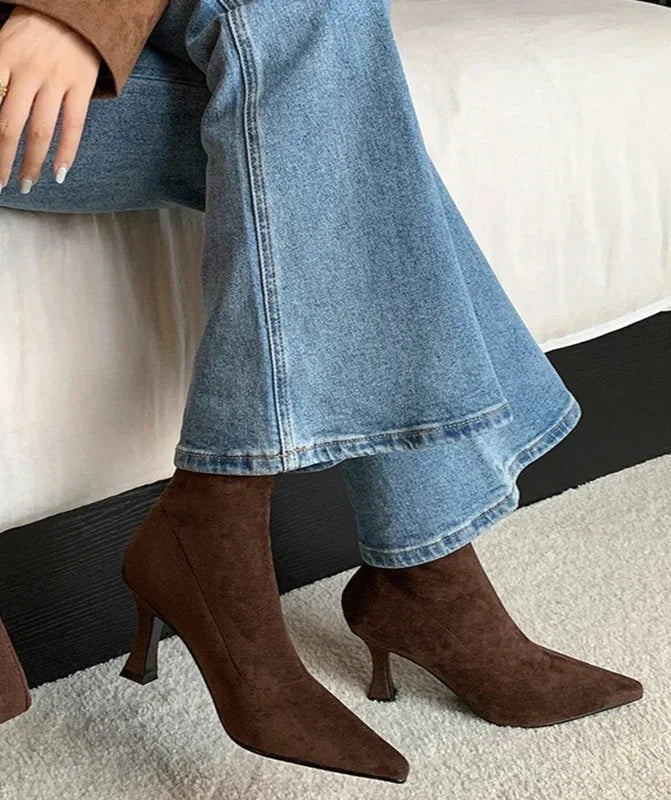 Doris Pointed-Toe Sock Boots with Kitten Heel in Suede-Effect Fabric