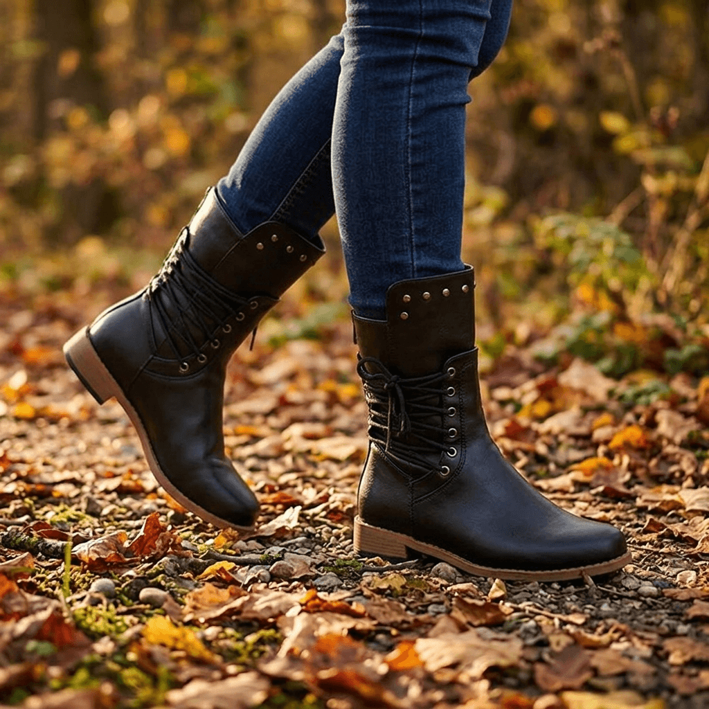 Westlyn Wool-Lined Lace-Up Ankle Boots with Stud Cuff Detail