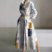 Alora Collared Front Wrap Women's Midi Dress with Long Sleeves in Print