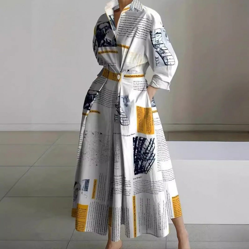 Alora Collared Front Wrap Women's Midi Dress with Long Sleeves in Print