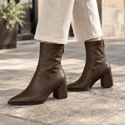 Aldobrandi Pointed-Toe Faux Leather Women's Ankle Boots with Block Heel and Rear Zip