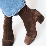 Women's Faux Suede Block Heel Ankle Boots with Side Zip