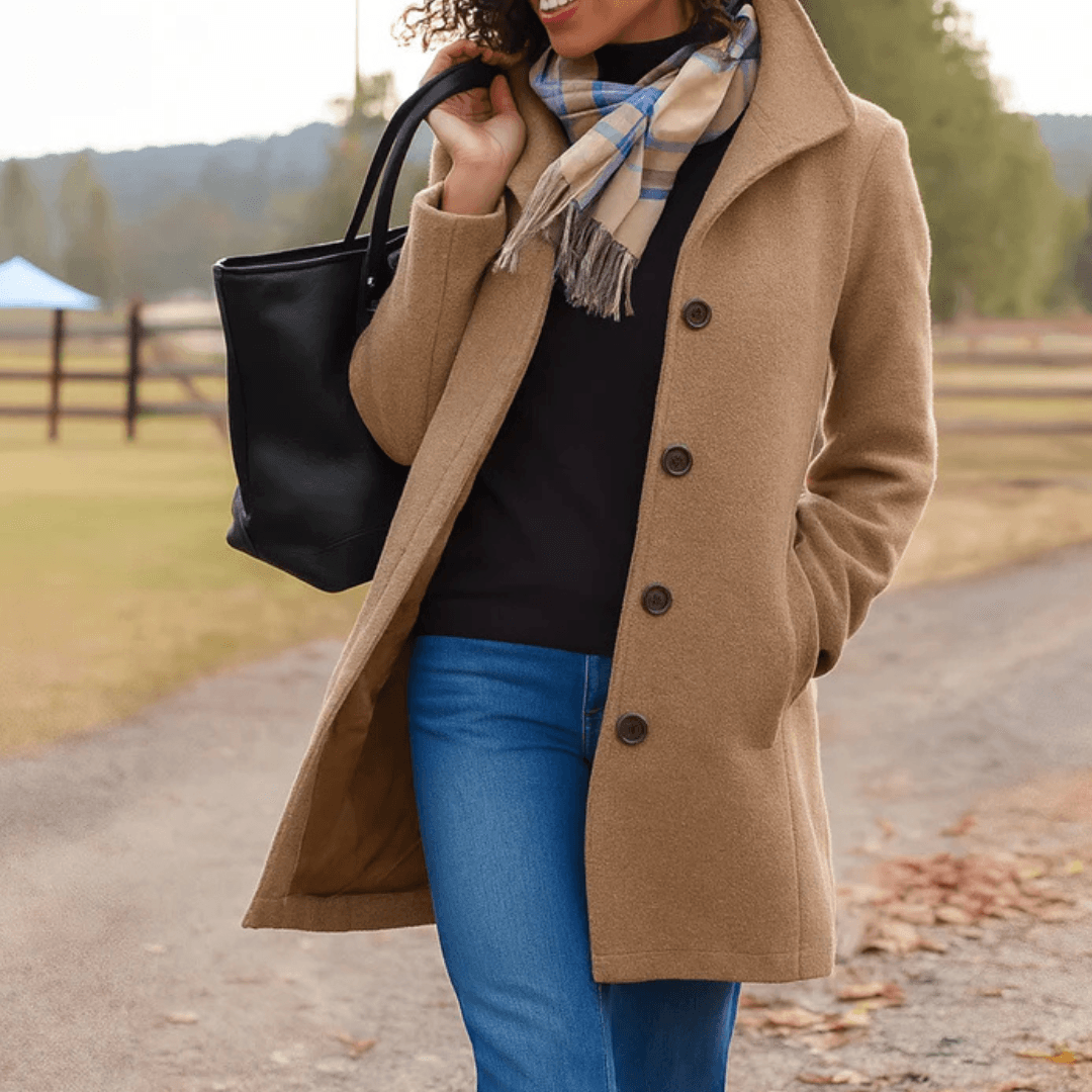 Helga Women's Wool Blend Winter Coat with Button-Front Closure