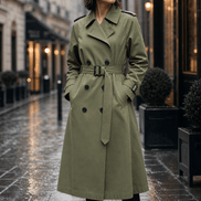 Mayfield Double-Breasted Belted Long Trench Coat with Tailored Waist for Women