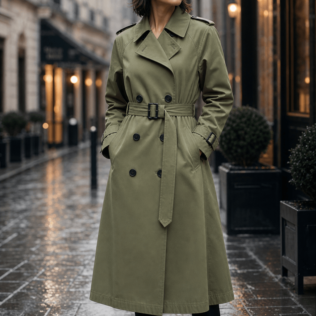 Mayfield Double-Breasted Belted Long Trench Coat with Tailored Waist for Women