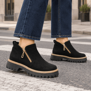 Women's Lugged-Sole Suede Zip-Up Ankle Boots