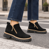 Women's Lugged-Sole Suede Zip-Up Ankle Boots