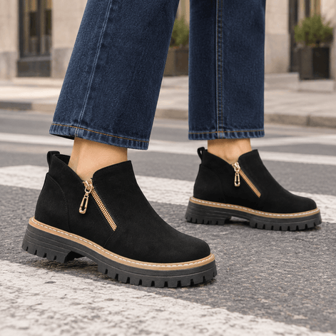 Women's Lugged-Sole Suede Zip-Up Ankle Boots