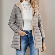 Women's Hooded Fleece-Lined Quilted Puffer Jacket with Longline Fit