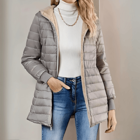 Women's Hooded Fleece-Lined Quilted Puffer Jacket with Longline Fit