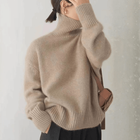 Marais Women's Cashmere Turtleneck Knitted Jumper with Ribbed Cuffs