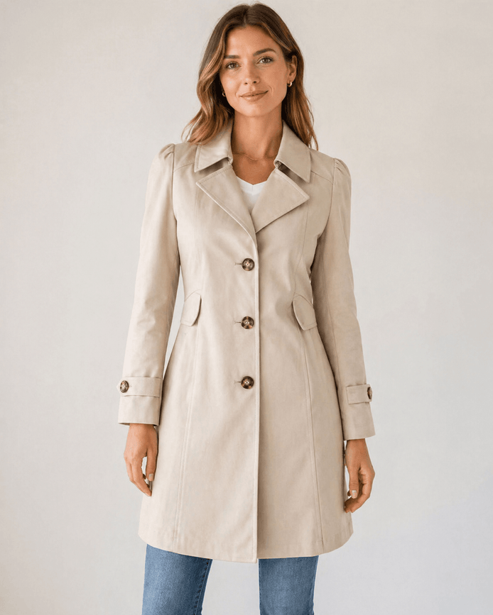 Women's Tailored Buttoned Trench Coat with Fitted Waist