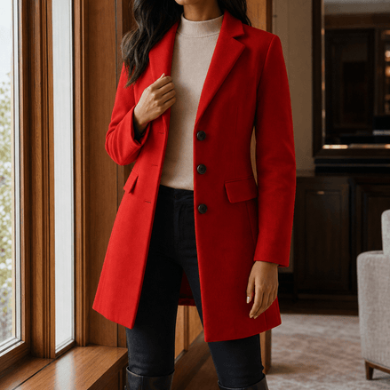 Women's Tailored Wool-Blend Winter Coat with Notched Lapels