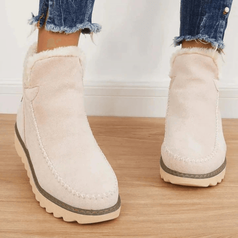 Faux Fur-Trimmed Suede Winter Ankle Boots with Moc-Toe Detail