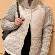 Quilted Puffer Jacket with Knitted Sleeves for Women