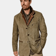 Men's Suede-Look Blazer-Style Jacket with Contrast Trim Collar