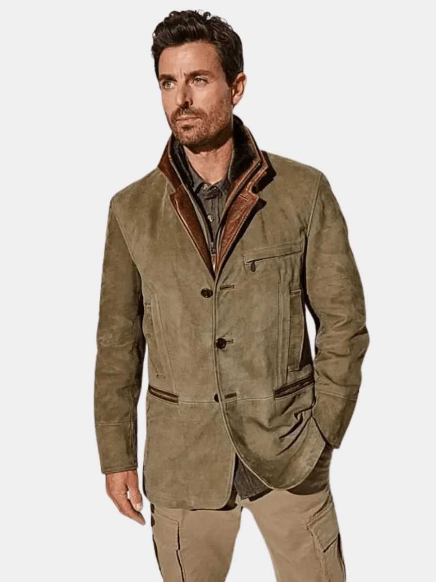 Men's Suede-Look Blazer-Style Jacket with Contrast Trim Collar