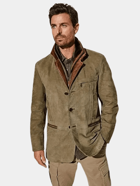 Men's Suede-Look Blazer-Style Jacket with Contrast Trim Collar