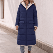 Women's Reversible Quilted Longline Winter Coat with Sherpa Trim