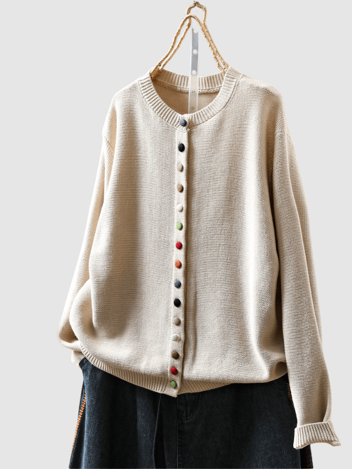 Lena Button-Front Knitted Cardigan with Colourful Buttons